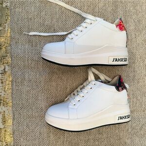 White Platform Sneakers with Floral Detail
